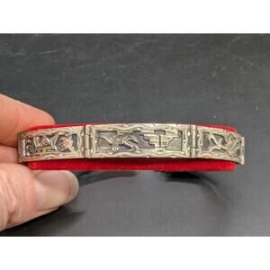 Rare Cuernavaca Mexico 900 Silver Bracelet Aztec Pyramid Eagle Pre-Columbian Art